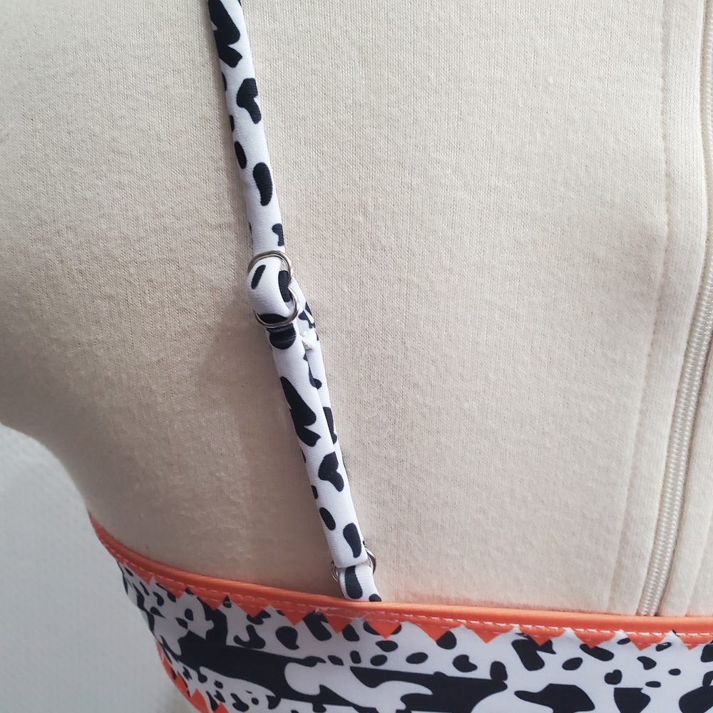 Women’s White & Navy Animal Print Crop Bralette with Orange Trim - Picture 3 of 5